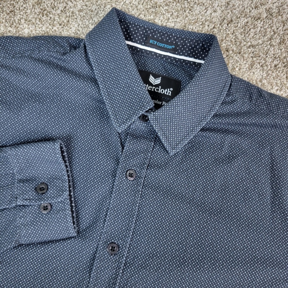Buttercloth Icy Cotton Mens Large Black AOP Stars Performance Button Up‎ LS